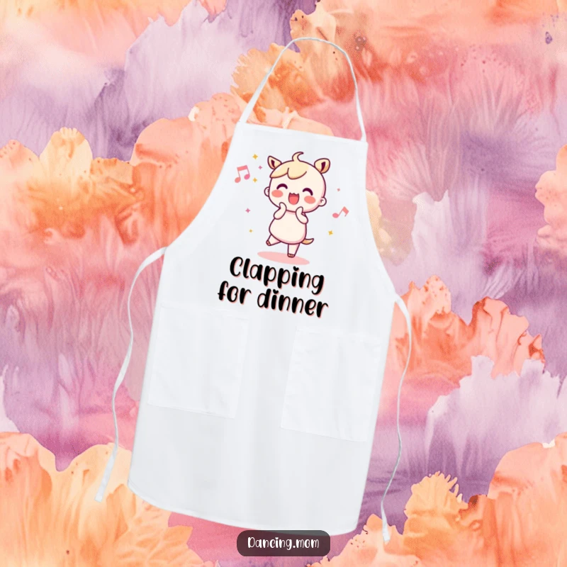 Funny Kawaii Dancer Apron: Cute character joyfully clapping along to a beat, perfect for a cheerful funny gift.