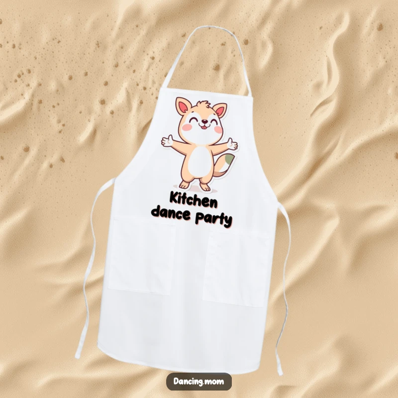 Stylized dancing animal with arms outstretched, a humorous and practical apron for kitchen use.