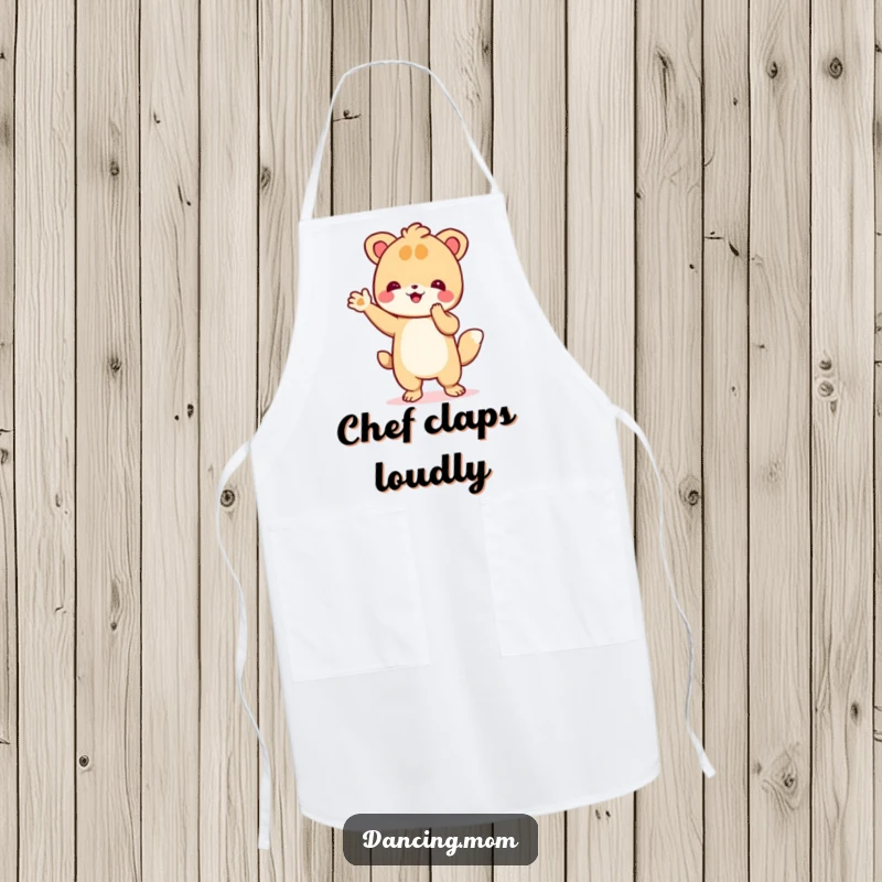 Funny apron showing an animal enthusiastically clapping its paws, perfect for cooks who love to cheer and celebrate.