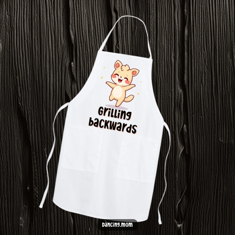 Funny apron showing a giggling animal doing the moonwalk, perfect for chefs who want to add retro humor.
