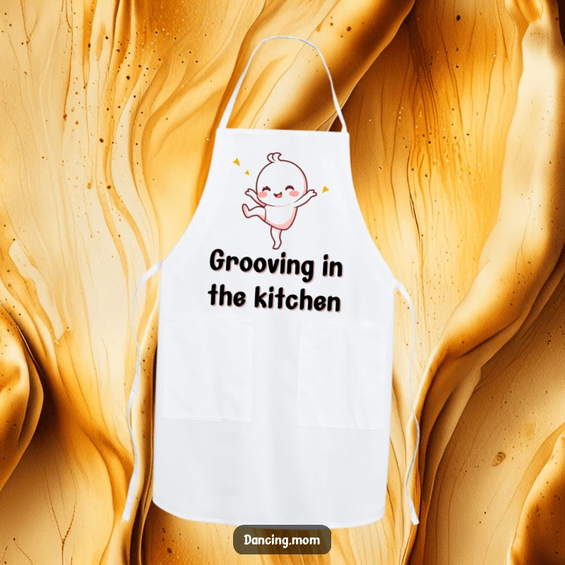Funny Apron: Kawaii dancing character kicking one leg up, winking playfully, ready to cook.