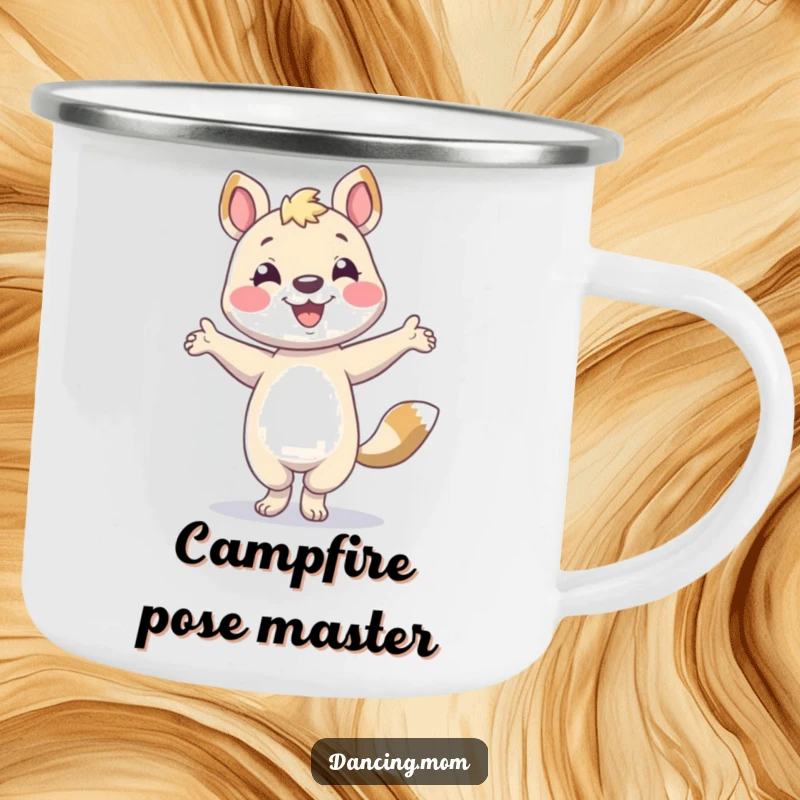 Funny animal character smiling and striking a pose, printed on a durable camping mug.