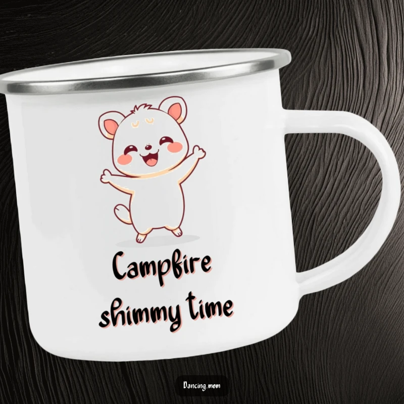 Funny Kawaii Shimmy Camping Mug: A Kawaii animal does a happy shimmy with a delighted grin, ready for any outdoor escapade.
