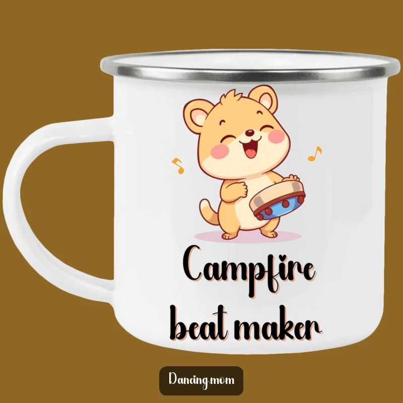 Funny Giggling Animal Camping Mug - Tambourine Rhythm Enamel Cup for Musical Adventures and a Fun Gift