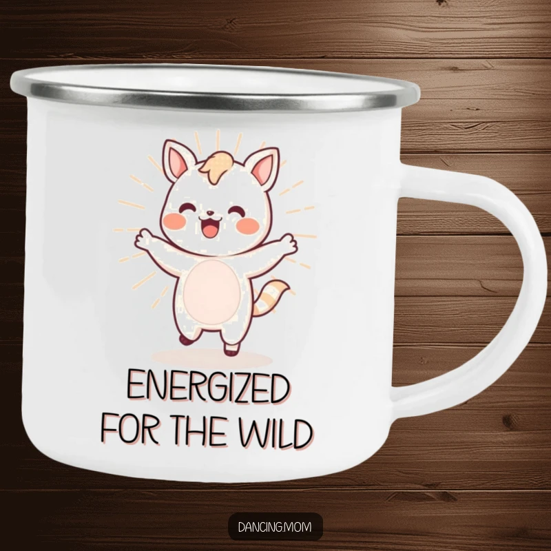 Funny Kawaii Dancer Camping Mug: An energetic Kawaii animal dances with a bouncy bounce, ready for any outdoor escapade.
