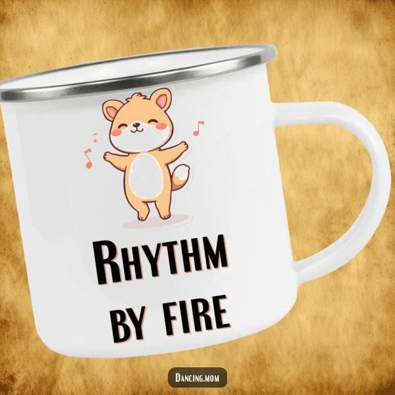 Funny animal character happily tapping its feet to music, printed on a durable camping mug.