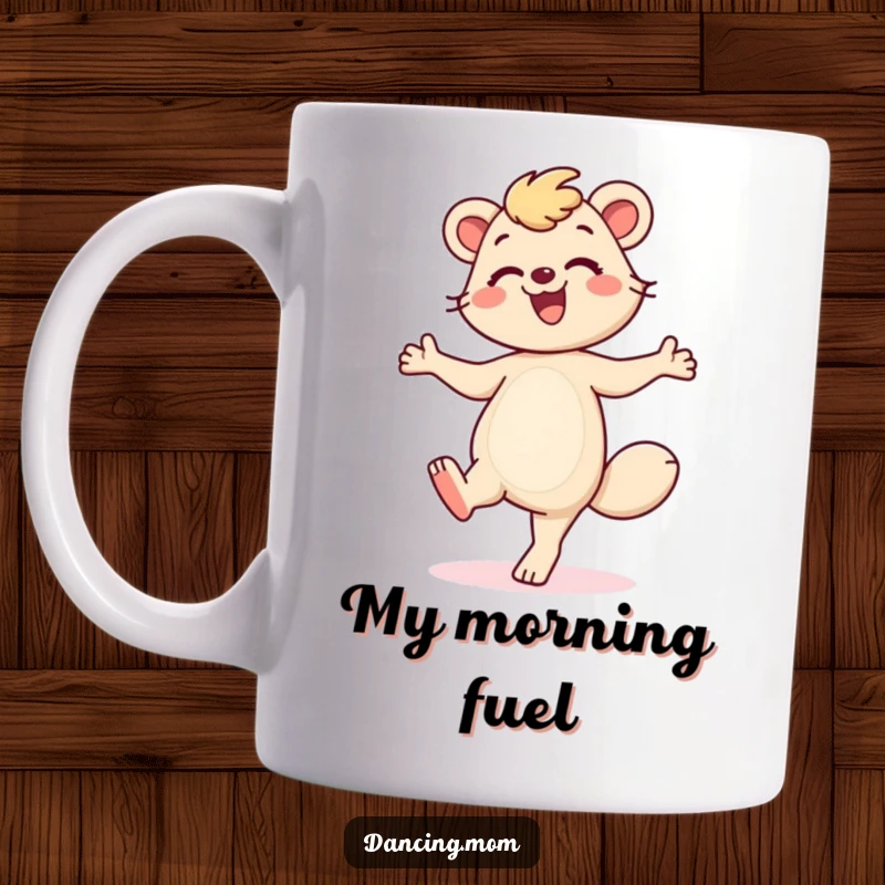 Funny Dancing Mom Mug: A smiling mom animal happily taps her feet, showcasing pure joy and a love for dancing, perfect for a funny gift.