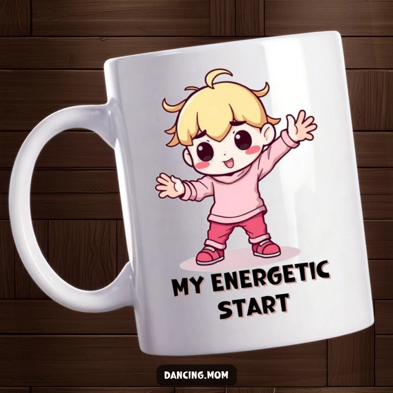 Funny Kawaii Dancer Mug: Cute character breakdancing with arms planted firmly, showcasing a powerful funny gift.