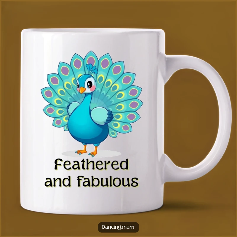 Funny Peacock Dancing Mug: Playful Tail Feathers Display, Vibrant & Unique Funny Gift