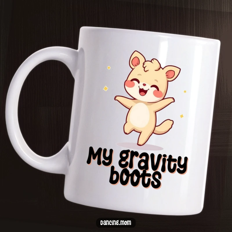 Funny mug with a giggling animal smoothly performing the moonwalk, capturing a fun, retro, and playful dance move.