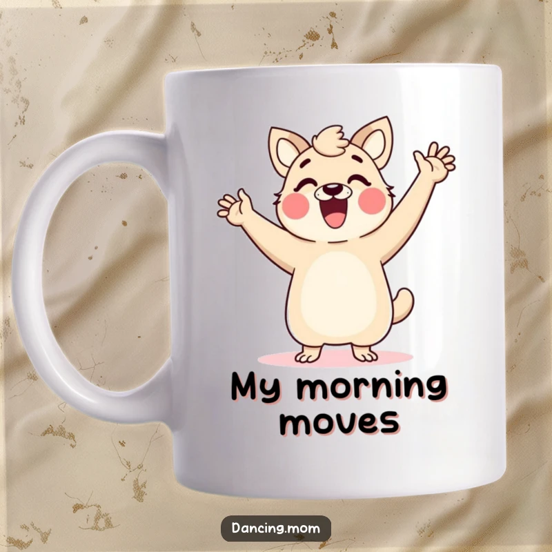 Funny dancing mom animal mug with arms in the air, radiating pure glee and excitement, perfect for a happy gift.