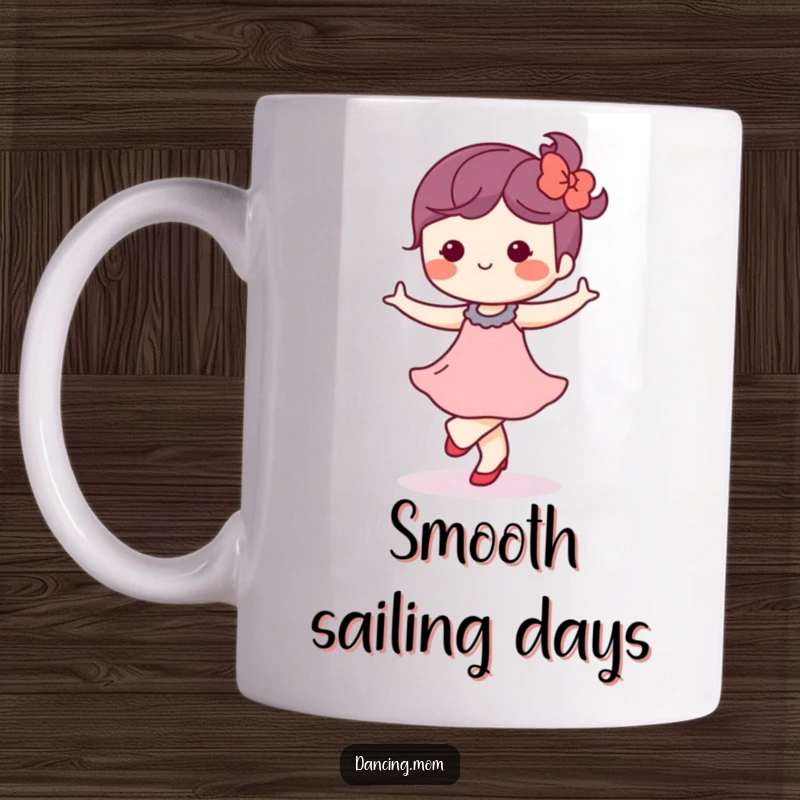 Funny Kawaii Dancer Mug: Cute character waltzing softly with a blissful expression, offering a serene funny gift.