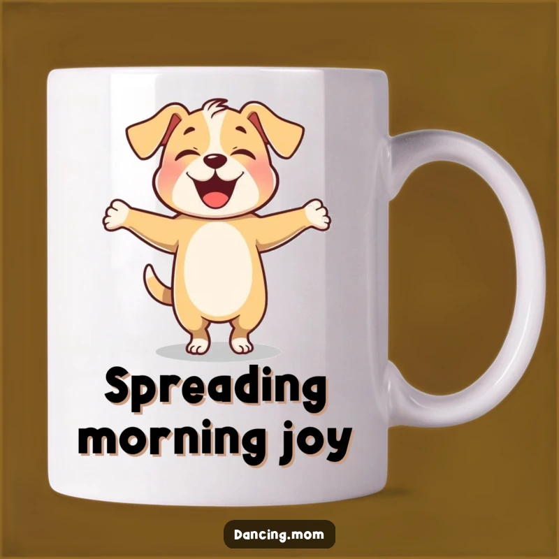 Funny Joyful Dog Twirling Mug - Happy Dance Celebration Gift