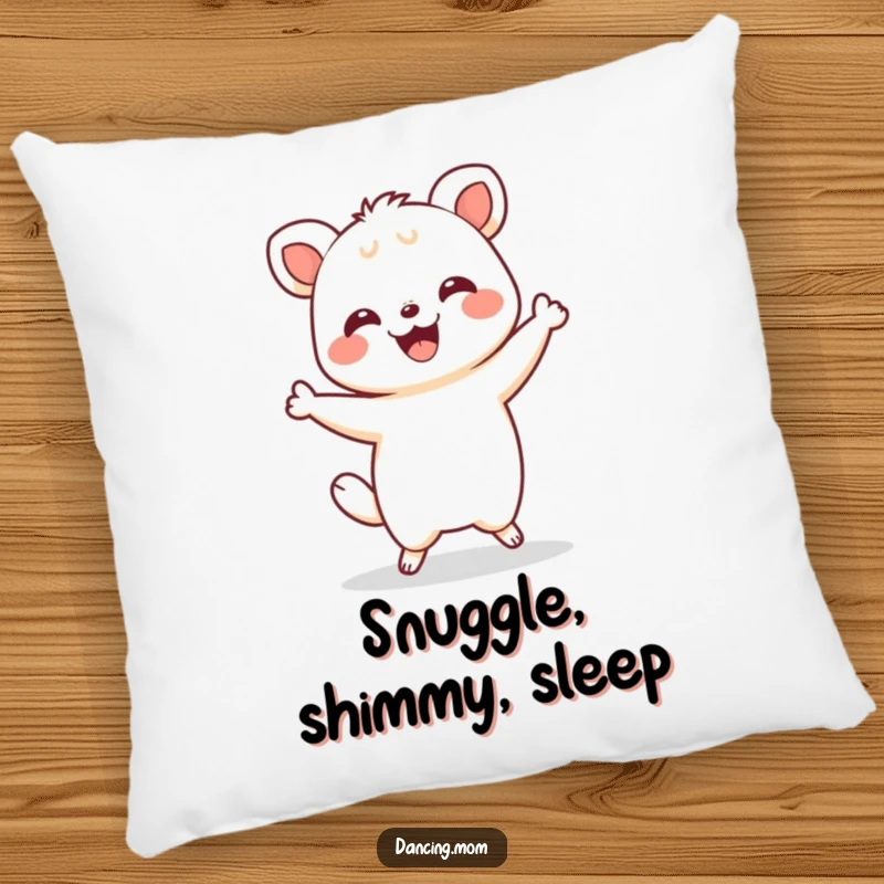Funny Kawaii Shimmy Pillow: A Kawaii animal does a happy dance shimmy, radiating delight with a cheerful grin.