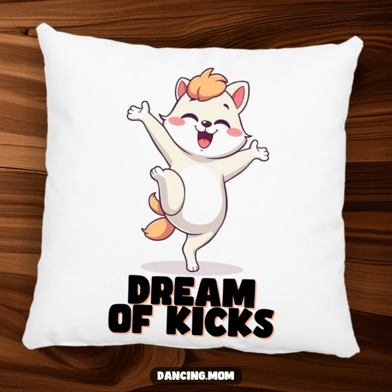 Funny dancing mom animal pillow, captured in a silly kick pose, offering comfort and a humorous, energetic vibe.