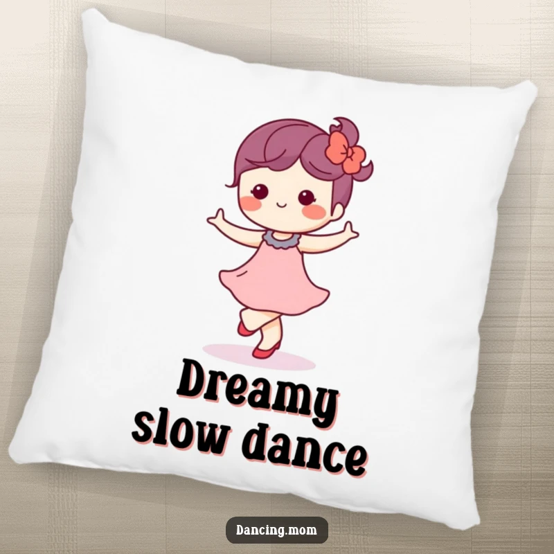 Funny Kawaii Dancer Pillow: Adorable character waltzing softly with a blissful expression, a cozy funny gift.