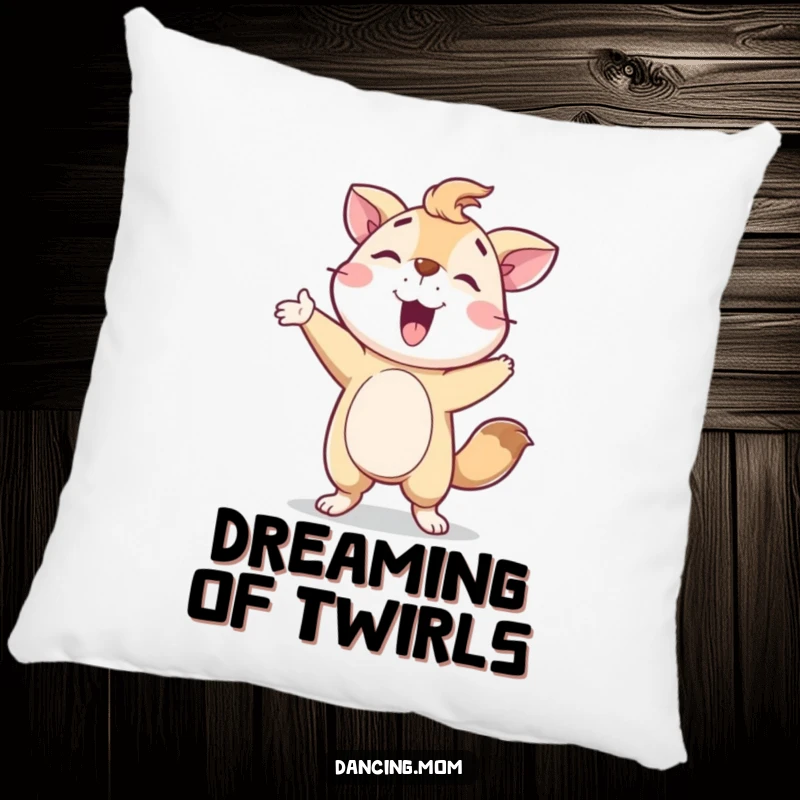 Funny Pillow: A delighted animal character in a proud, happy pose after a fun spin, adding comfort and cheer.