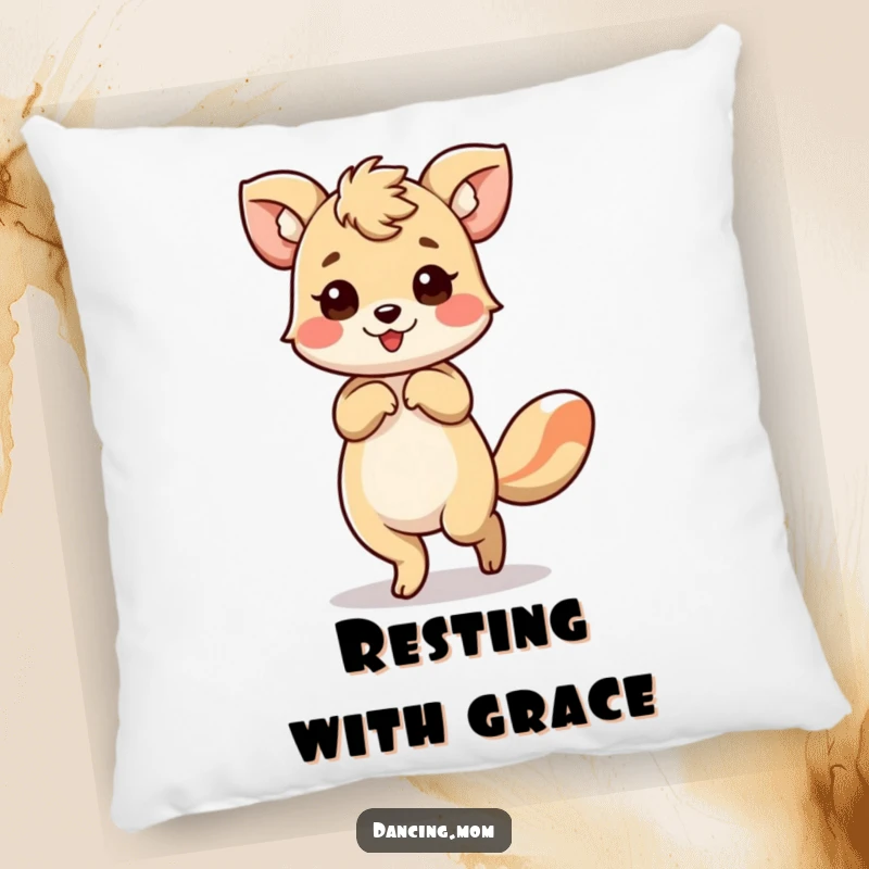 Funny pillow depicting an animal gracefully bowing with a flourish, adding a touch of elegance and comfort.