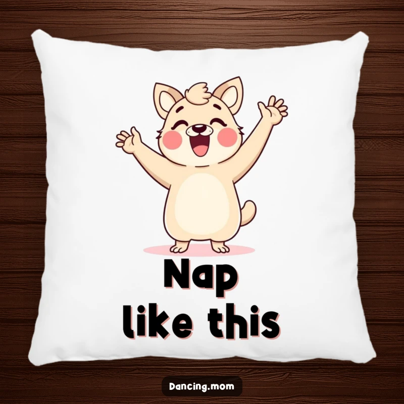Funny dancing mom animal pillow, arms raised in glee, bringing cozy comfort and a burst of joyful energy to any seating.