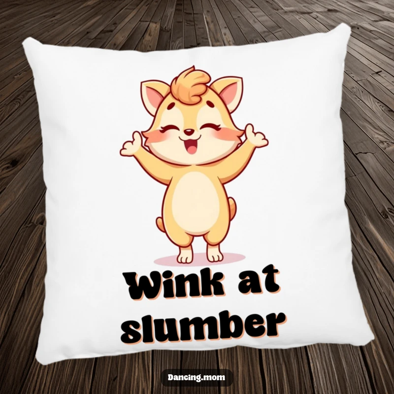 Funny pillow with a dancing mom animal striking a playful pose and winking, soft and inviting, perfect for adding charm.