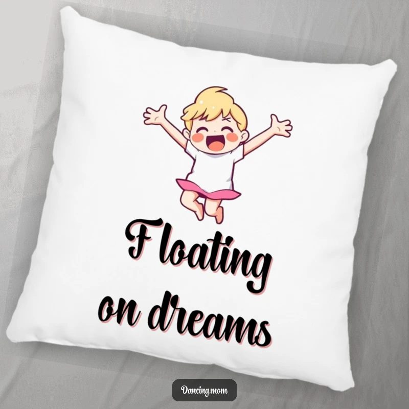 Funny pillow featuring a smiling character with arms wide, gracefully leaping in the air.
