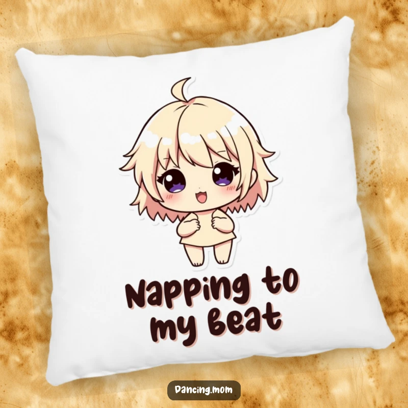 Funny Pillow: Soft character enveloped by flowing rhythm lines, offering comfort and a funny gift of musical bliss.