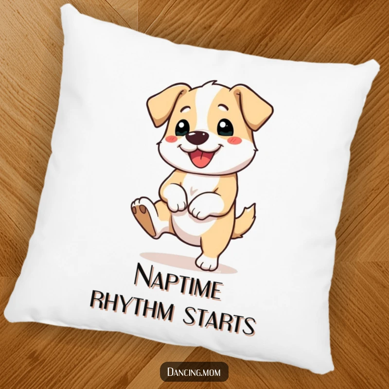 Funny pillow featuring a dog tapping its happy foot, adding a touch of musical merriment and humor to any room.