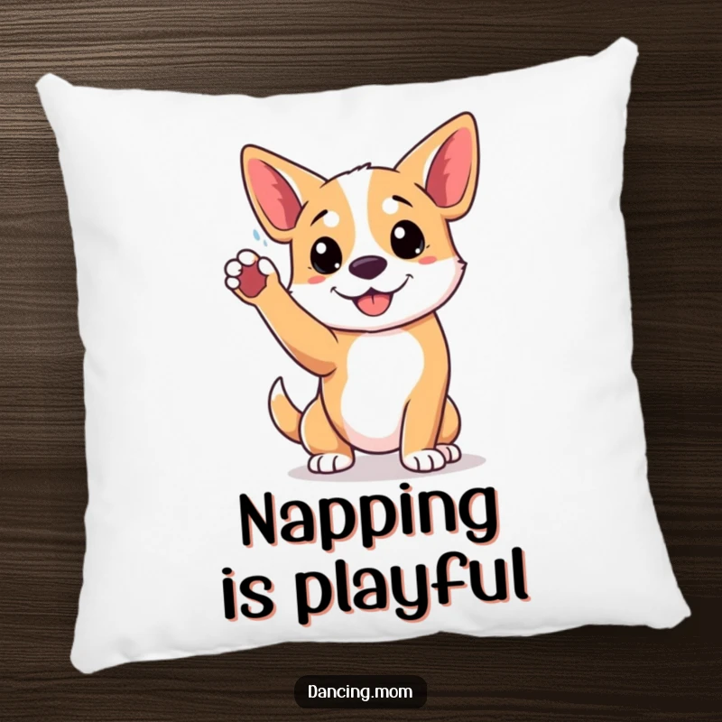 Funny pillow showcasing a dog in a playful pose with paw raised high, offering comfortable and humorous energy.