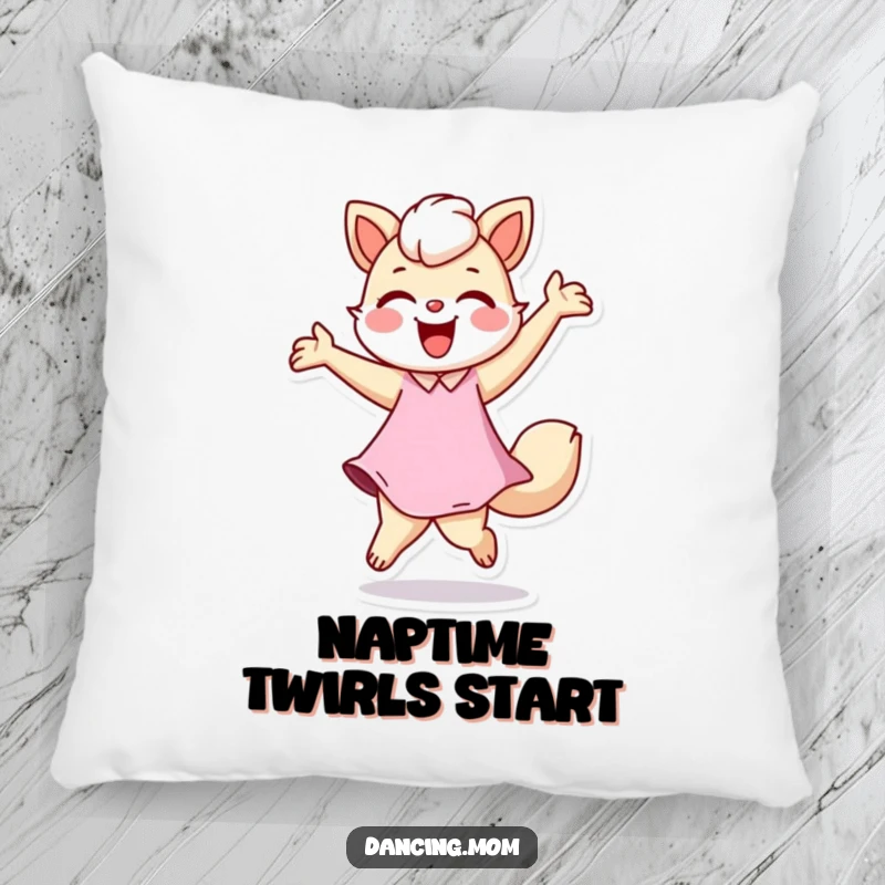 Funny pillow featuring a dancing mom animal in a joyful twirl, soft and cuddly, perfect funny gift for lounging.