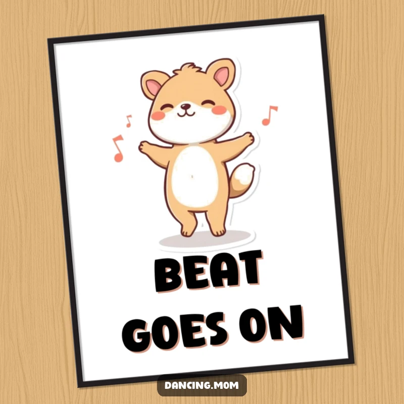 Funny animal character happily tapping its feet to music, captured as a high-resolution digital art print.