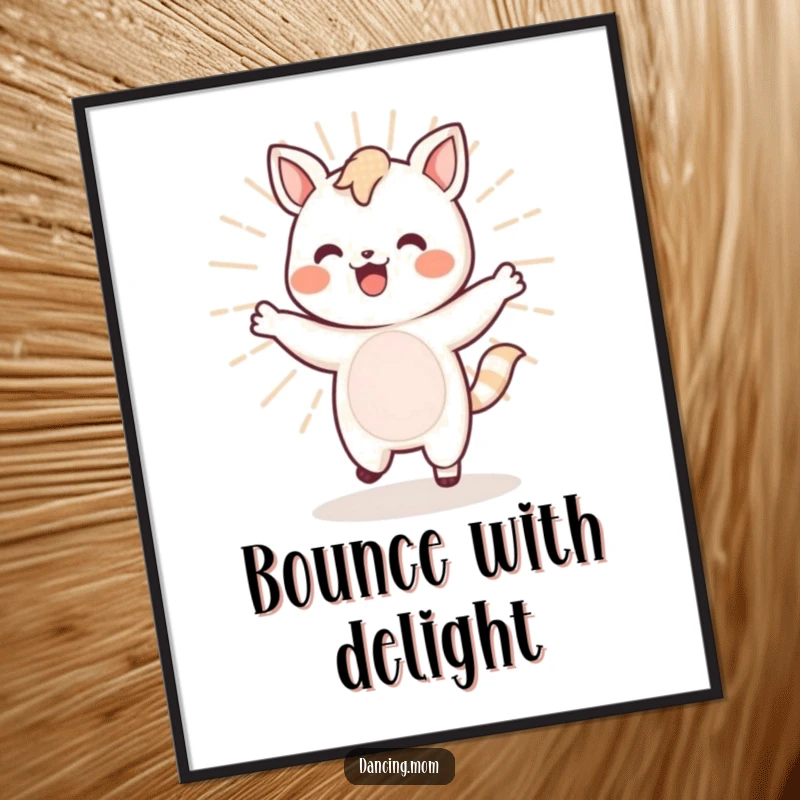 Funny Kawaii Dancer Digital Art Print: An energetic Kawaii animal dances with a bouncy bounce, radiating happiness.