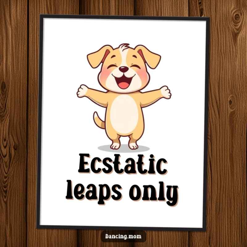 Funny dog twirling with arms outstretched happily, vibrant digital art print for instant joyful decor.