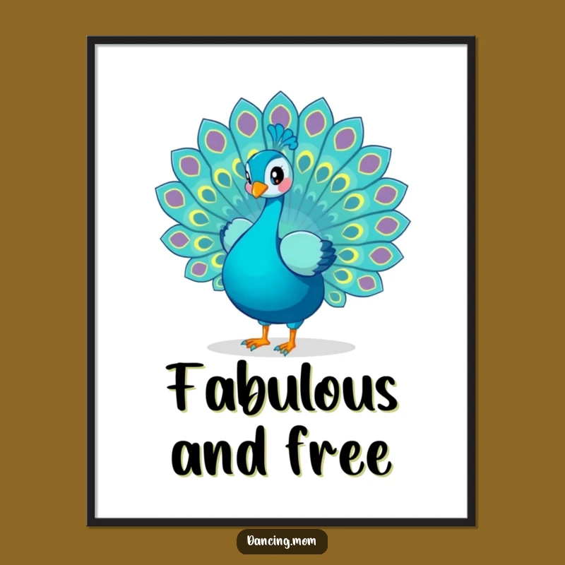 Funny Peacock Dancing Digital Art: Vibrant Tail Feathers Printable Decor, Funny Gift