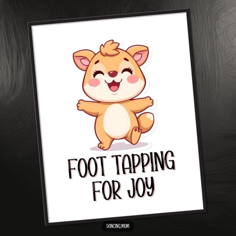 Funny digital art print of a playful animal character tapping its feet with a wide, happy smile, conveying pure joy and good vibes.