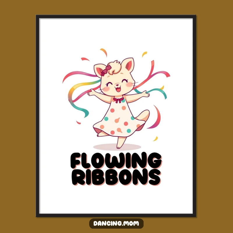 Funny Dancing Mom Animal Spin Digital Print - Ribbons Flowing Wall Art Gift