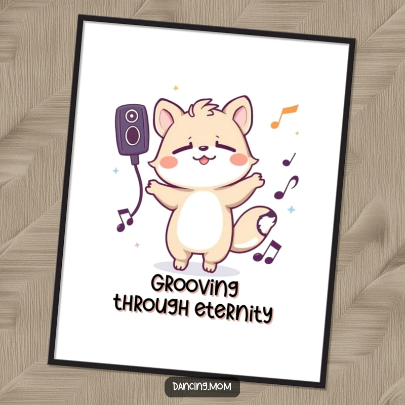 Funny digital art print of a spirited animal character grooving with eyes closed, embodying ultimate musical bliss and serene enjoyment.