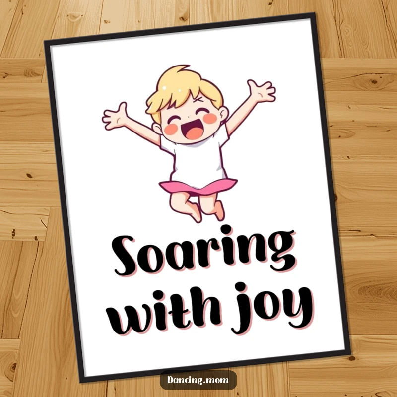 Funny digital art print of a happy dancer with arms outstretched, captured in a beautiful, joyous leap.