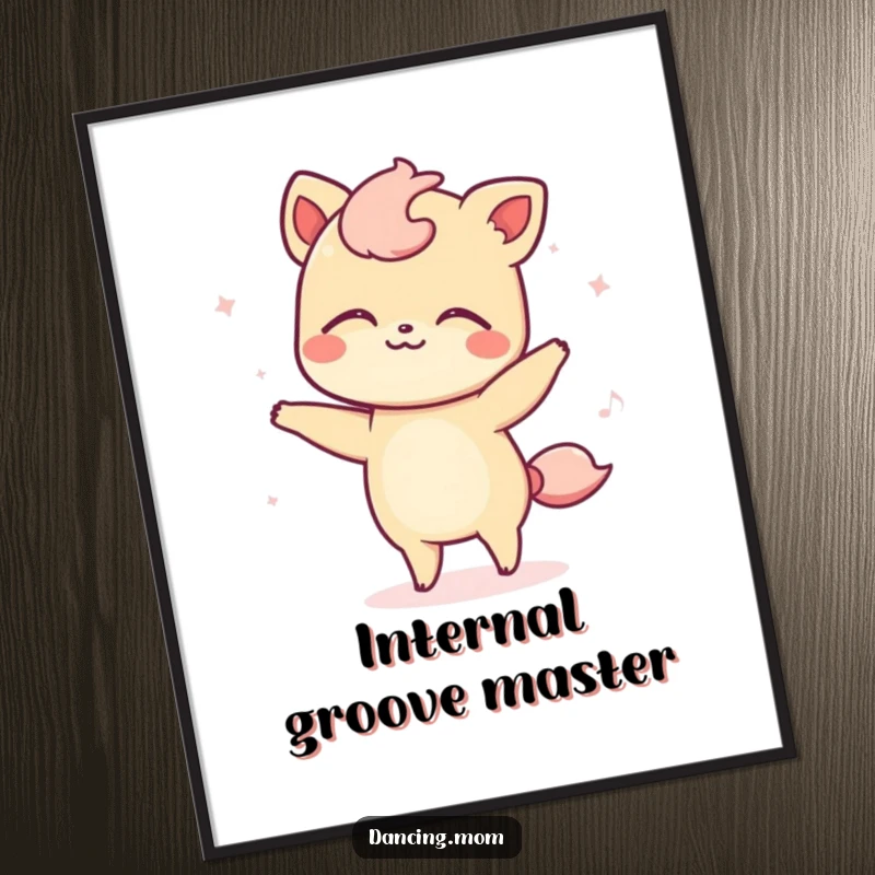 Funny digital art print of a kawaii dancing animal swaying peacefully with eyes closed, capturing a tranquil rhythm.