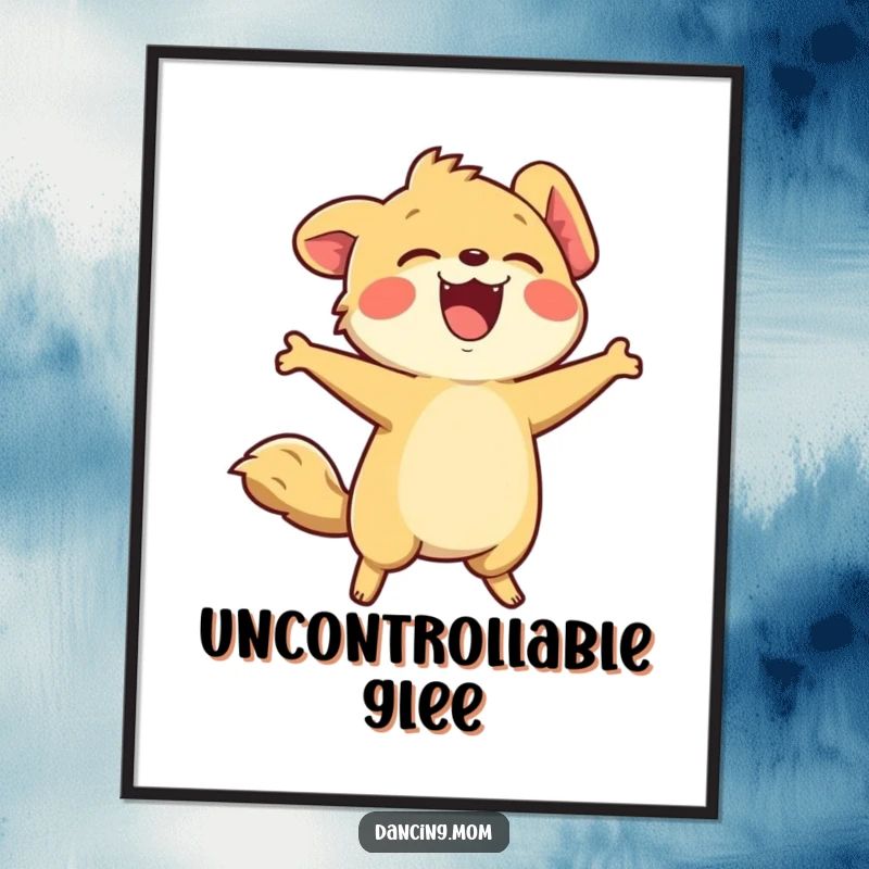 Funny digital art print of a kawaii animal laughing uncontrollably, head thrown back in a state of pure, contagious merriment.