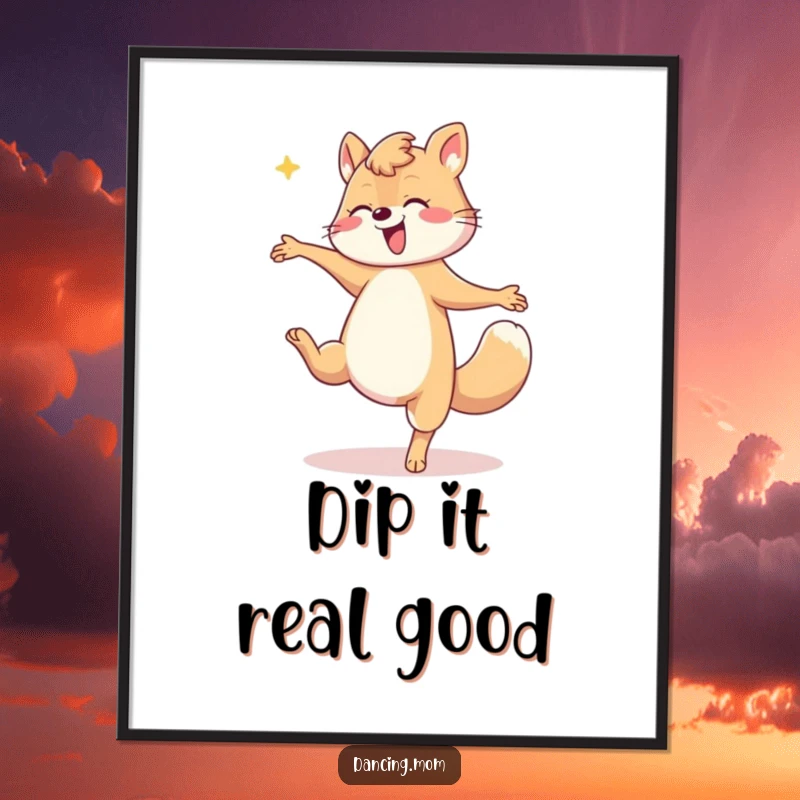 Funny Mom Dip Digital Art Print: A dancing mom animal performs a dramatic dip, offering instant whimsical humor and maternal elegance for decor.