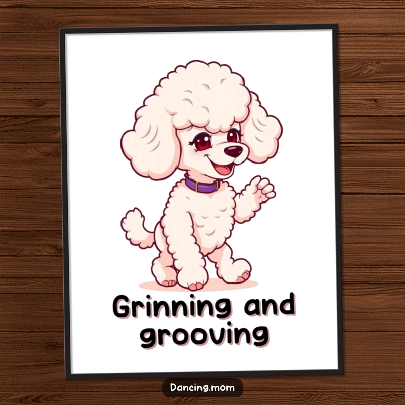 Funny Poodle Prankster Digital Art Print: A mischievous poodle grins while striking a playful dance pose, bringing instant humor.