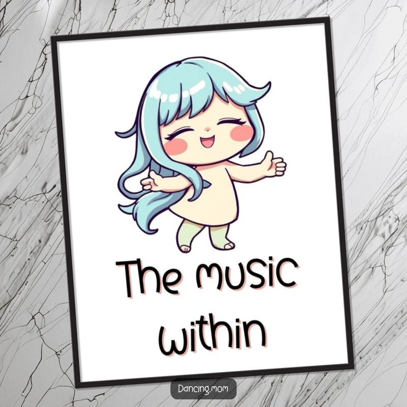 Funny digital art print of a dancer with eyes closed and a serene smile, deeply absorbed in rhythmic movement.