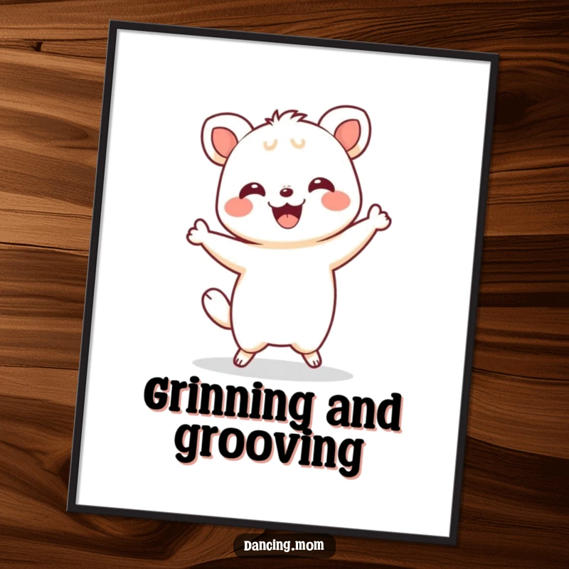 Funny Kawaii Shimmy Digital Art Print: A Kawaii animal does a happy shimmy with a delighted grin, radiating pure joy.