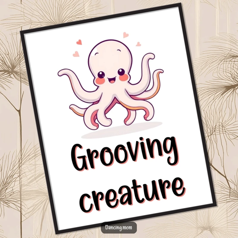 Funny Octopus dancing digital art print of a delighted sea creature wiggling its arms, ready to be printed for humorous wall decor.