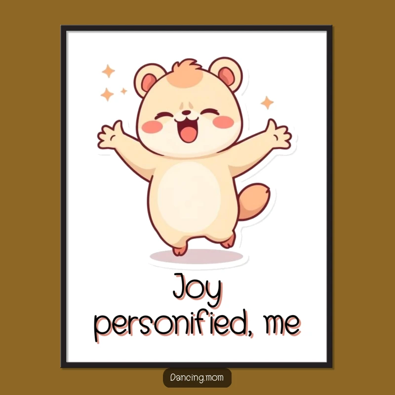 Funny Kawaii Dancing Animal Print - Joyful Spin Digital Art, Perfect Gift