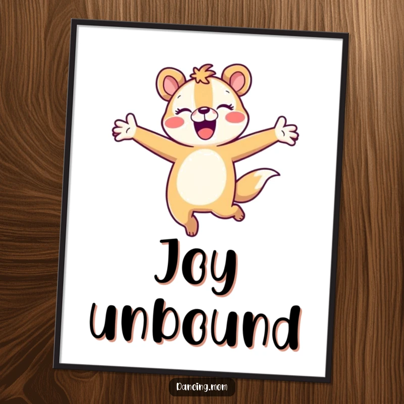 Funny animal character joyfully leaping with arms outstretched, captured as a high-resolution digital art print.