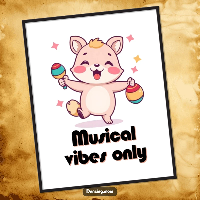 Funny digital art print of a happy animal shaking maracas, perfect for adding a vibrant and festive touch.