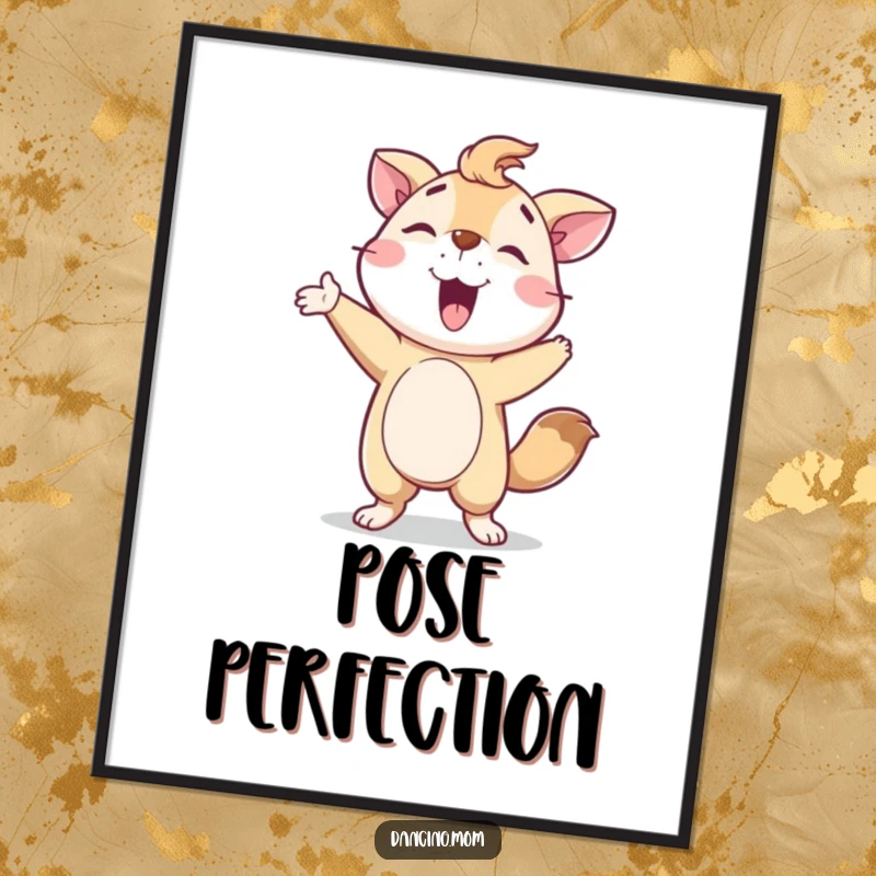 Funny Digital Art Print: A delighted animal character in a proud pose after a spin, capturing pure exhilaration.