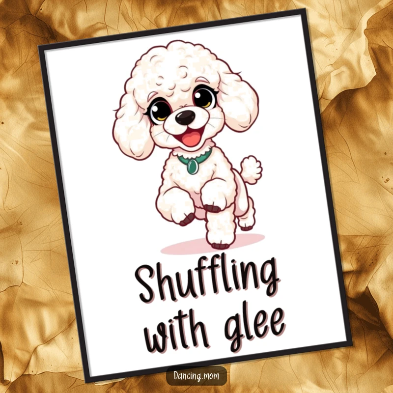 Funny Poodle Happy Shuffle Digital Art Print: A poodle with delighted eyes does a lively shuffle with tiny feet, bringing instant joy.