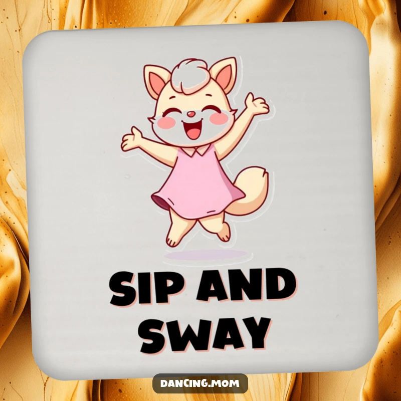 Funny coaster set with dancing mom animals joyfully twirling, protecting surfaces with style, a cute funny gift.
